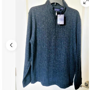 Alan Flusser Men’s Cotton Blend Navy Blue Sweater Pullover 1/4 Zip Size XL